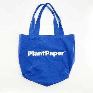 Plant Paper Tote Bag Small Blue White Logo Graphic Print Zip Inner Pocket Casual